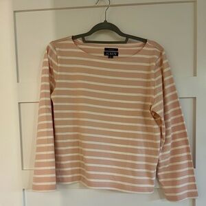 J. Crew Striped Pink and White 3/4 Length Sleeve Boat Neck Top Size Medium